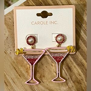 Carole Inc Pink Martini Jeweled Earrings NWT